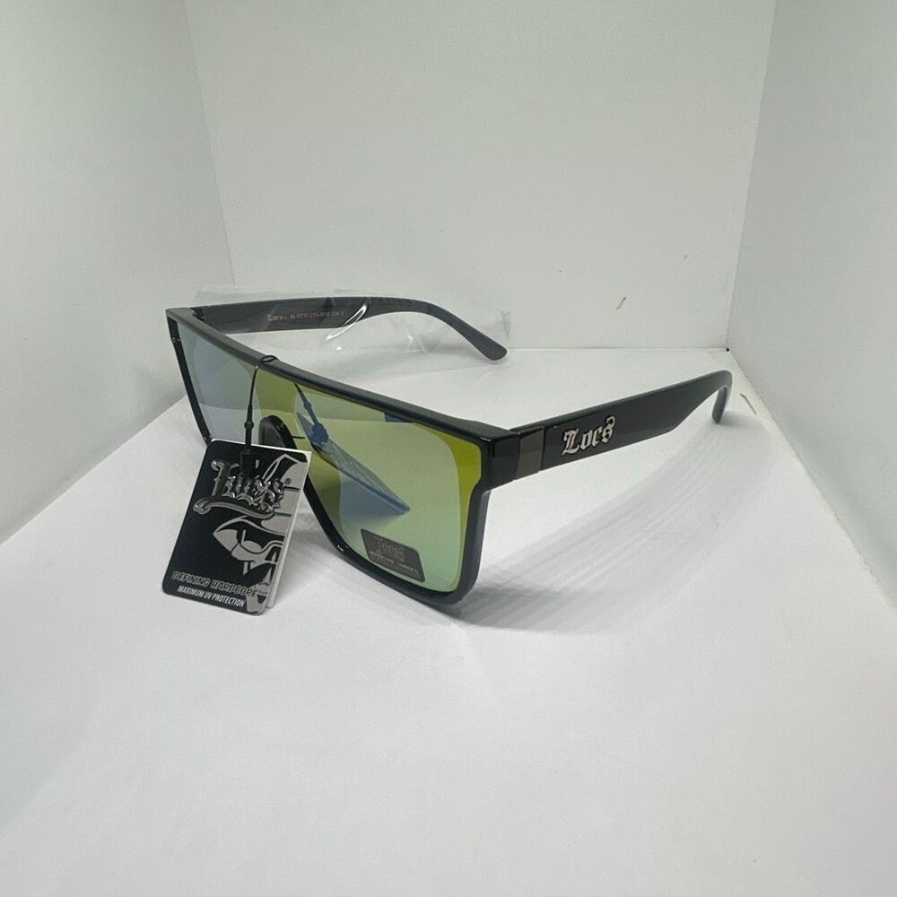 Locs Hardcore Shield Sunglasses Mirrored Lenses Black Frame UV Protection New